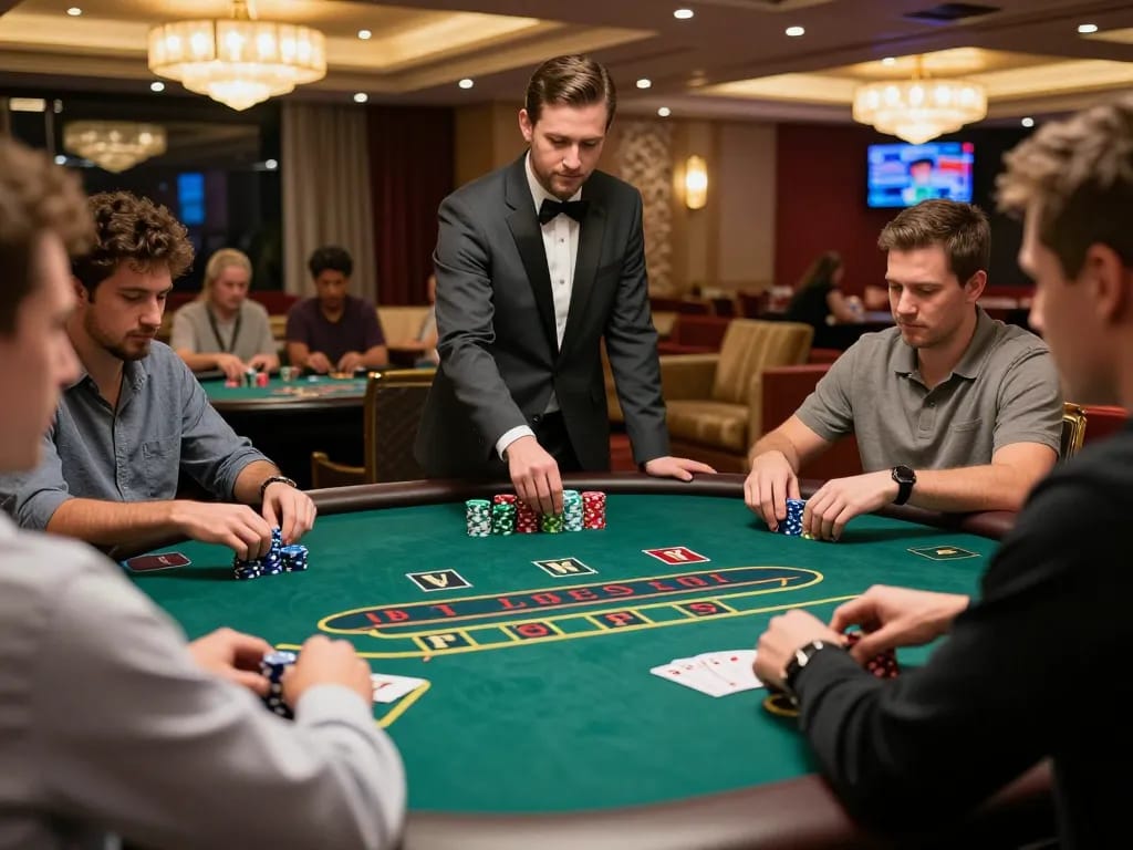 Experience high-stakes blackjack action at nk88 with players making strategic moves at a lively casino table.