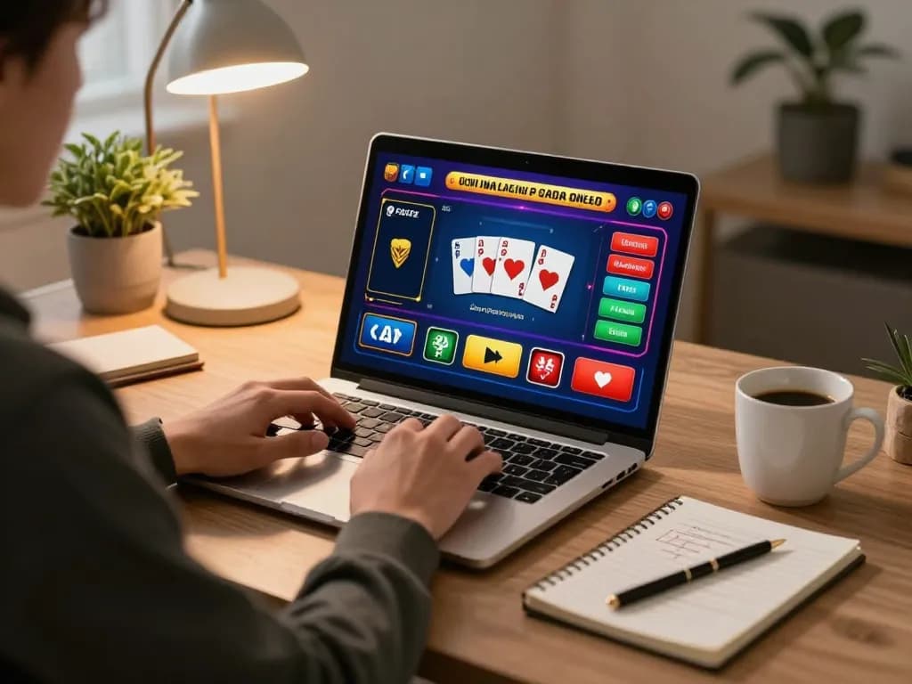 G28 player strategizing in a cozy home office while enjoying online casino games.
