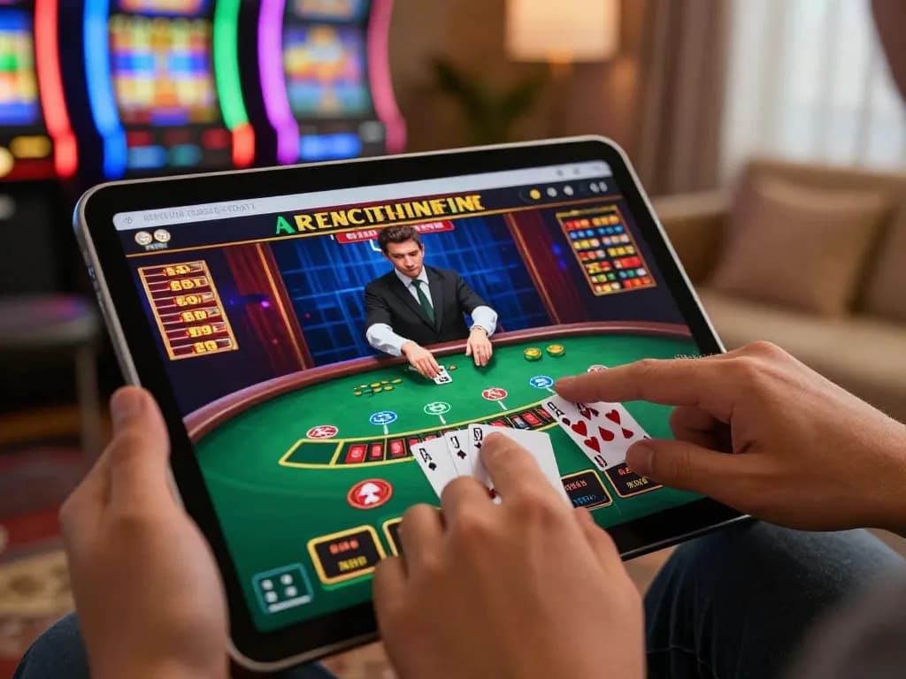 Experience dash88 blackjack gameplay on a tablet, featuring engaging dealer interactions and vibrant game atmosphere.
