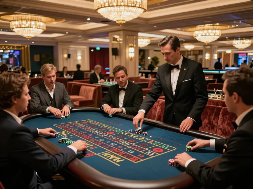 Action at the roulette table on Trang chủ Win678, players betting in a luxurious casino environment.