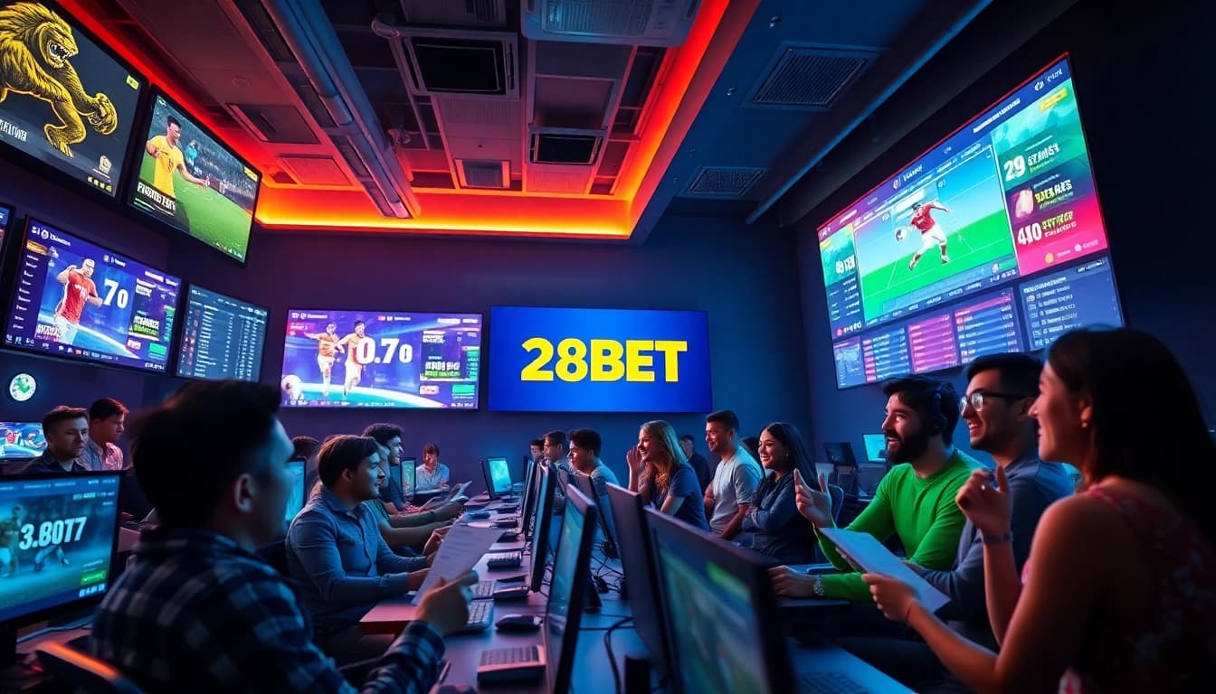 Exciting players engaged in online betting with 28BET's vibrant interface