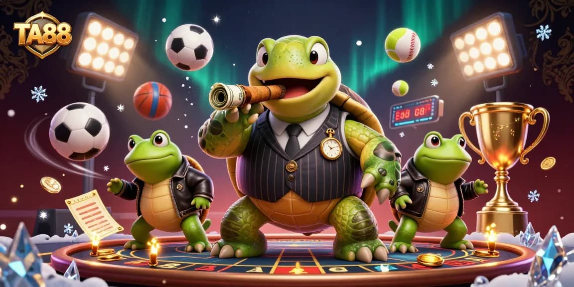 TA88 massive snapping turtle in a vintage mobster suit amid dynamic sports betting action