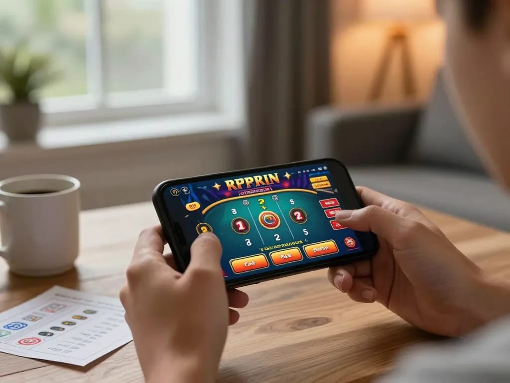 Engaging with SC88COM on a smartphone for live casino gaming at home, showcasing responsible gambling.