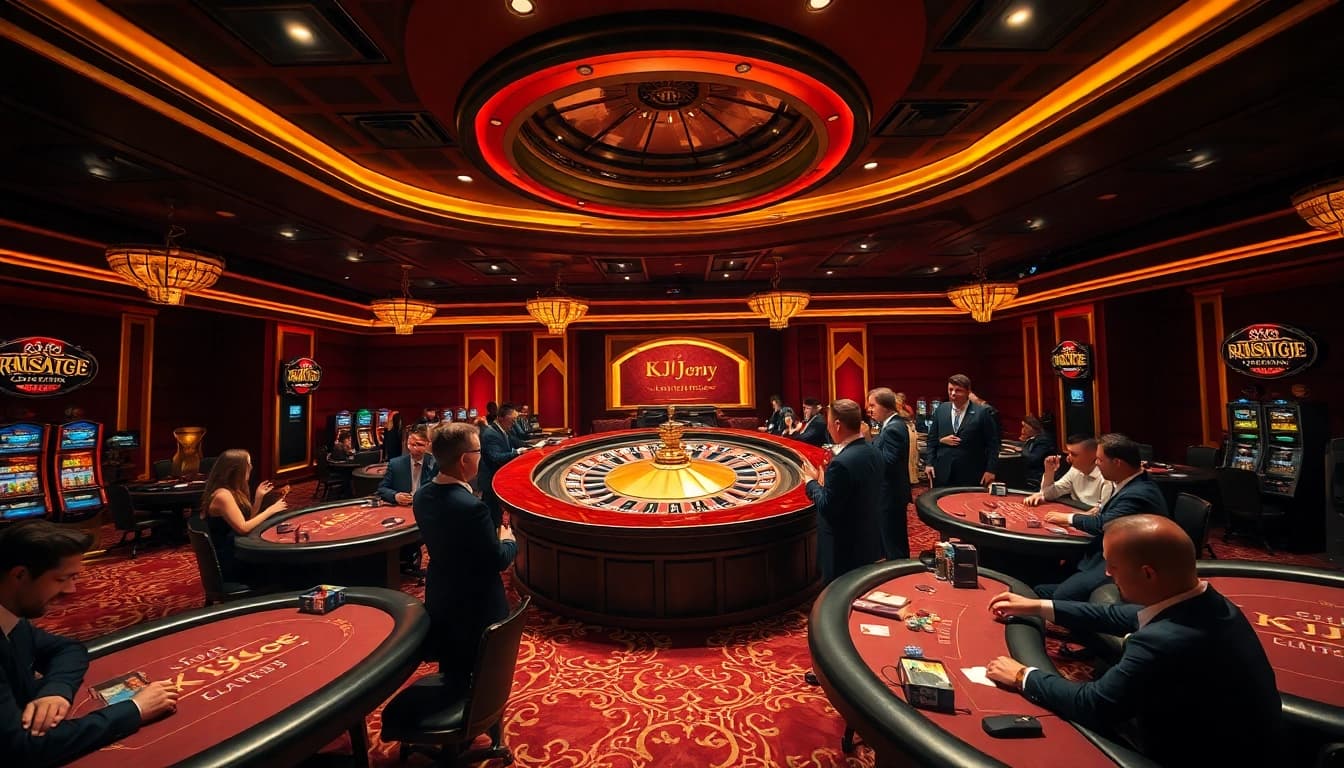 KJC network of elite gamblers enjoying their gaming experience at a luxurious casino.