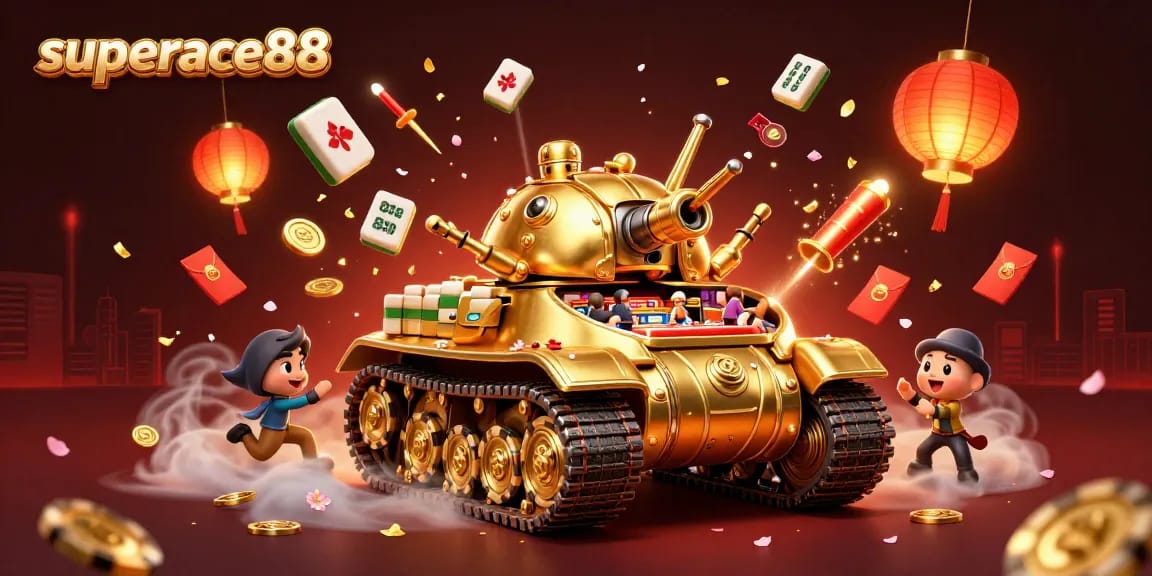 Experience excitement with superace88's dynamic golden beetle casino illustration packed with vivid game elements.