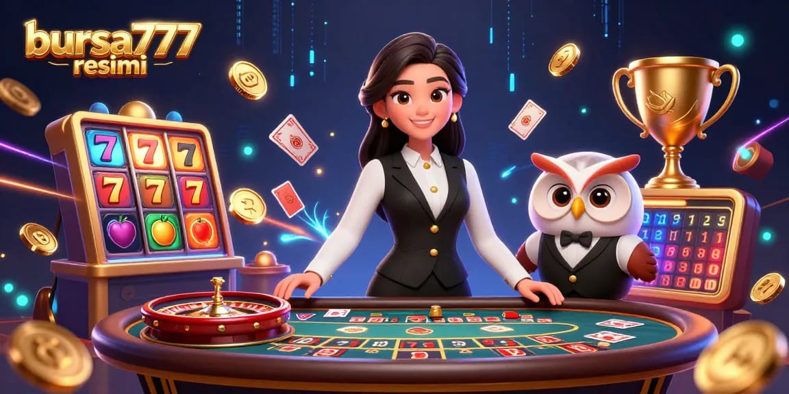 Engage with bursa777 resmi's lively slots scene, featuring a charming dealer and exciting game elements.