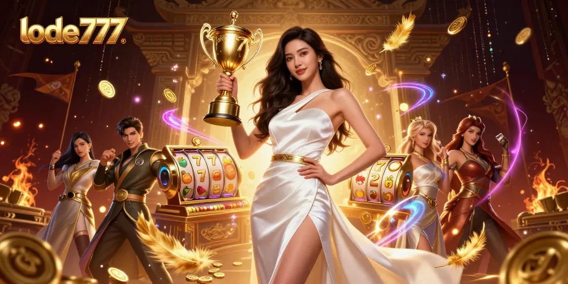 Experience thrilling gameplay with lode777, featuring vibrant slot reels and gold tokens.