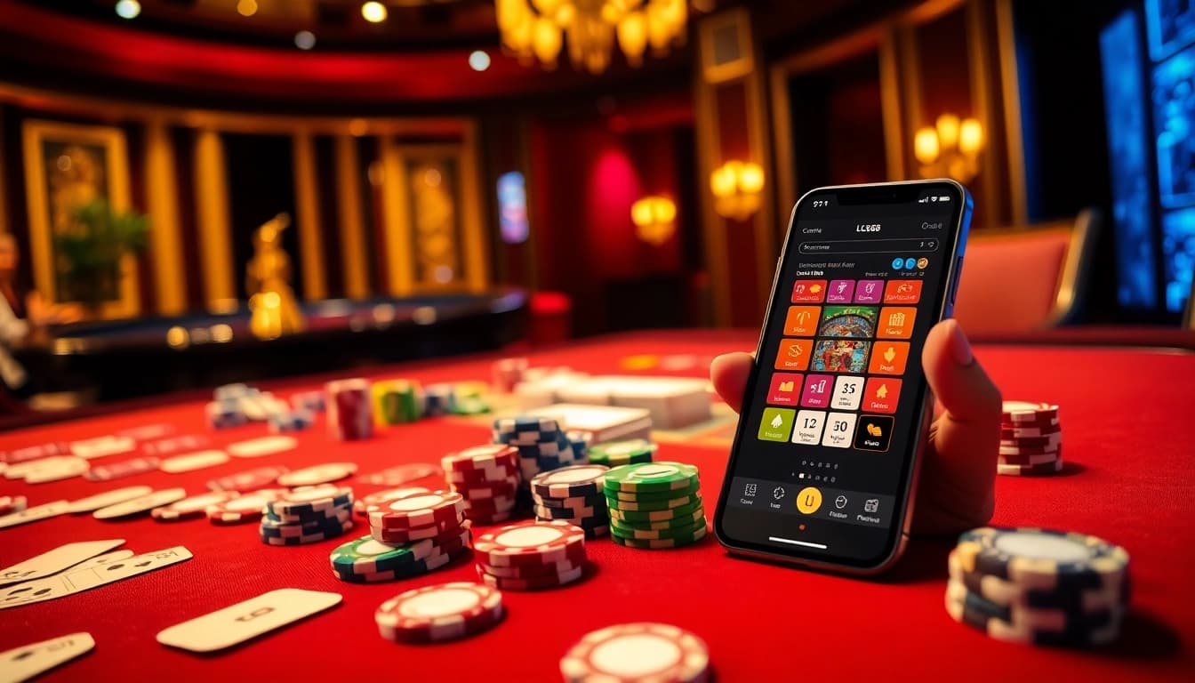 Experience high stakes excitement with lc88 at a vibrant casino table filled with chips and cards.