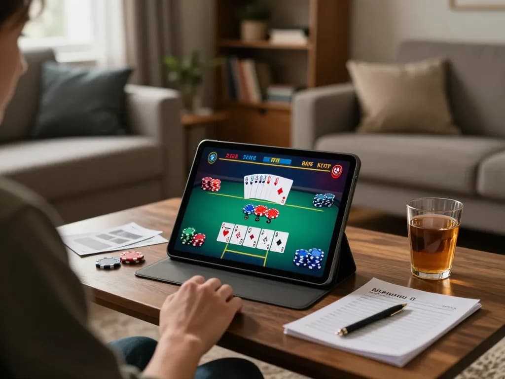 Player using a tablet for online casino game at home with uu88 interface visible