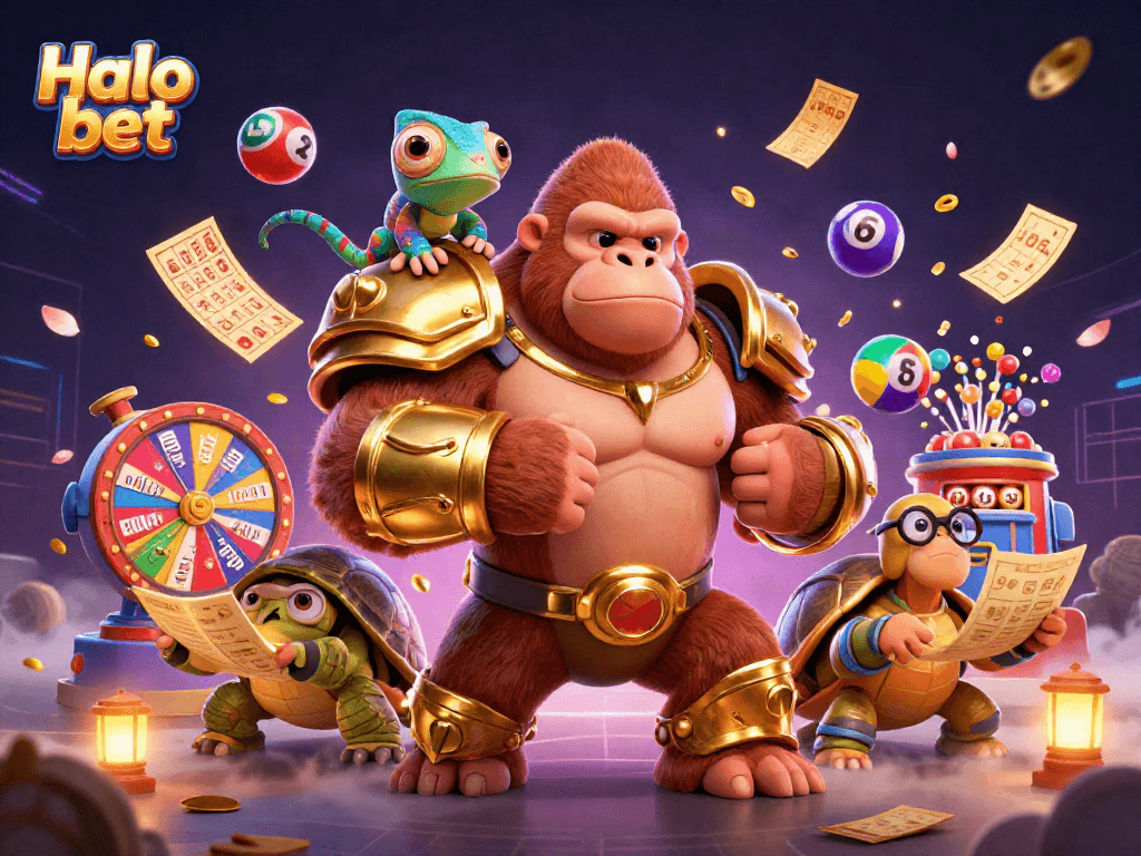 Engaging illustration showcasing Halo bet with vibrant lottery elements and dynamic characters.