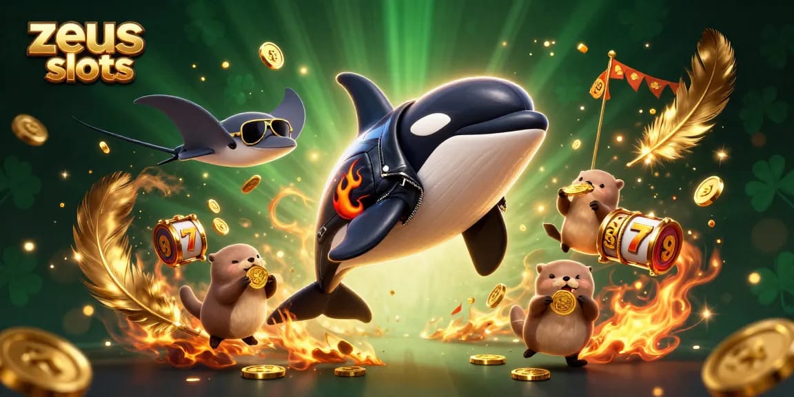 Spin and win big with zeus slots as the orca, stingray, and otters celebrate their gaming triumph!