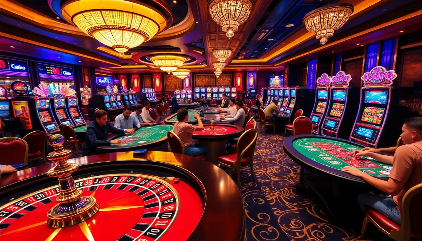 SODO CASINO players enjoying an exciting roulette game amidst vibrant casino decor.
