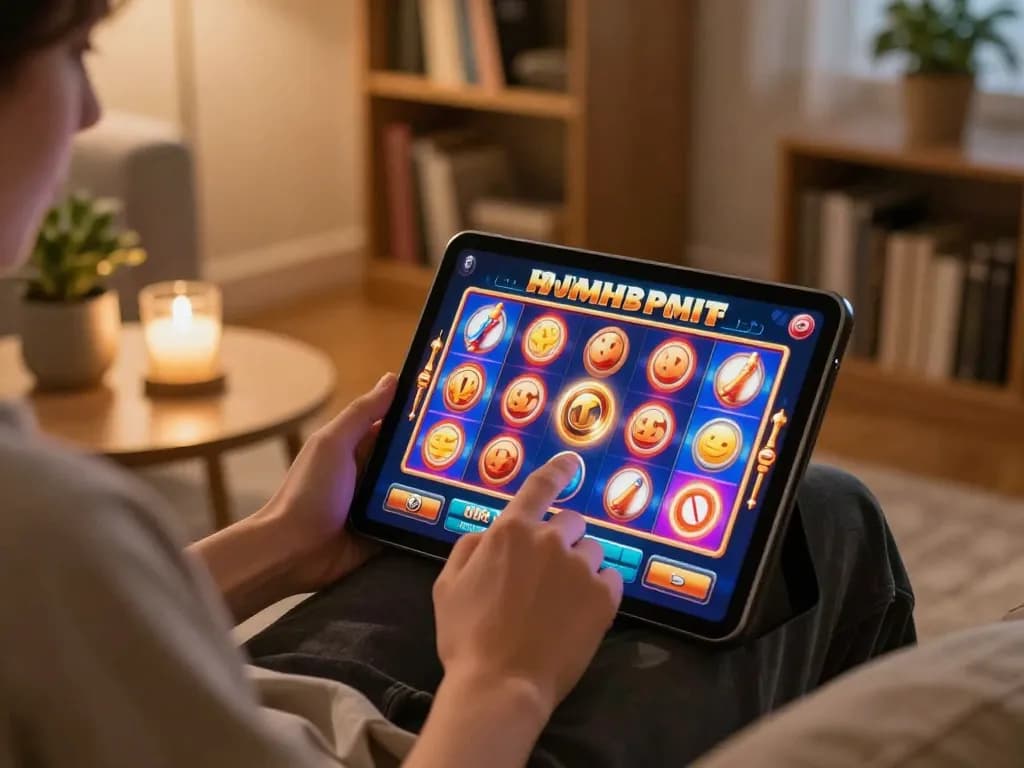 Engaging in slot bonus excitement through online gambling on a tablet while relaxing at home