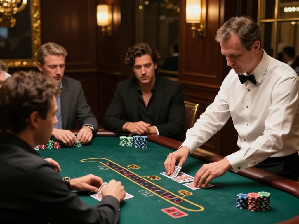 Players at a tg88 live blackjack table celebrating winning hands in an upscale casino.
