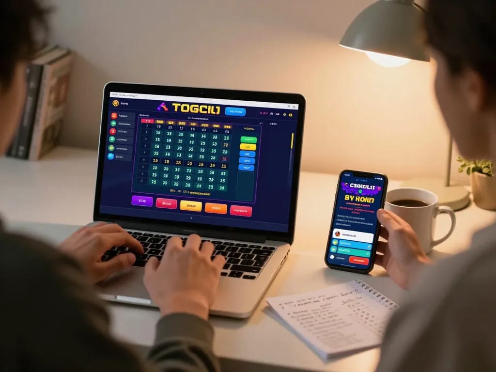 Engaging in togel gameplay on a laptop, illustrating modern online gambling with strategic betting.