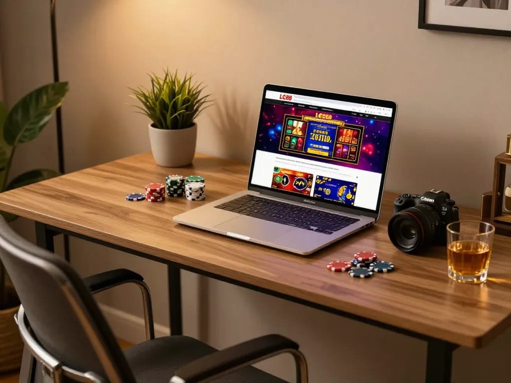 Players engaging with LC88 online casino on a stylish home setup, showcasing immersive gameplay.