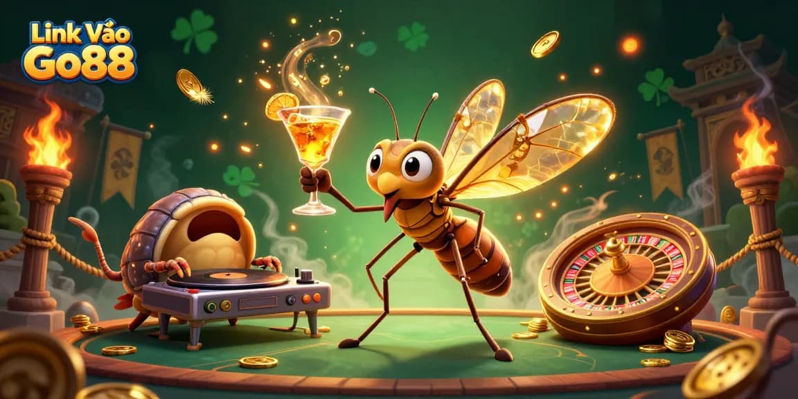 Play exciting games at Link Vào Go88 with a dynamic 3D casino mascot and spinning roulette.