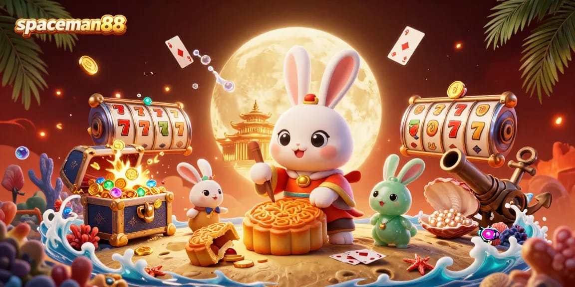 Experience exciting wins at spaceman88 with this vibrant slot game illustration featuring the moon rabbit!