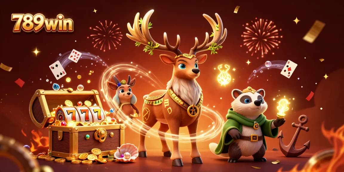 Experience thrilling slot wins at 789win with a vibrant 3D casino scene filled with exciting elements.