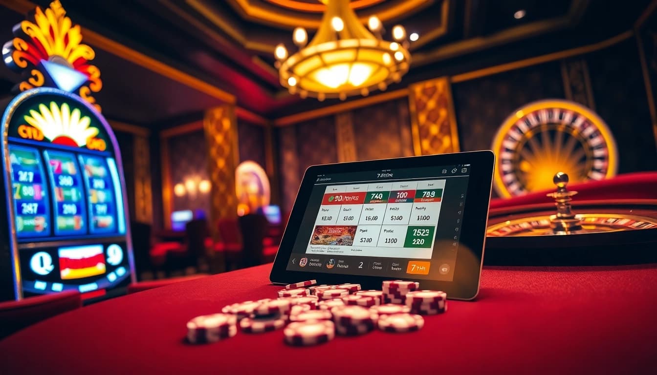 Experience the thrill of 7hh at a luxury casino with slot machines and poker chips.
