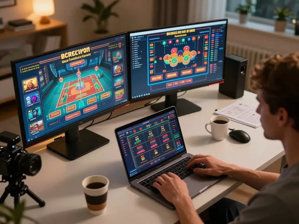 Engaging in online gaming at home with colorful cloud-africa casino games displayed on multiple screens.