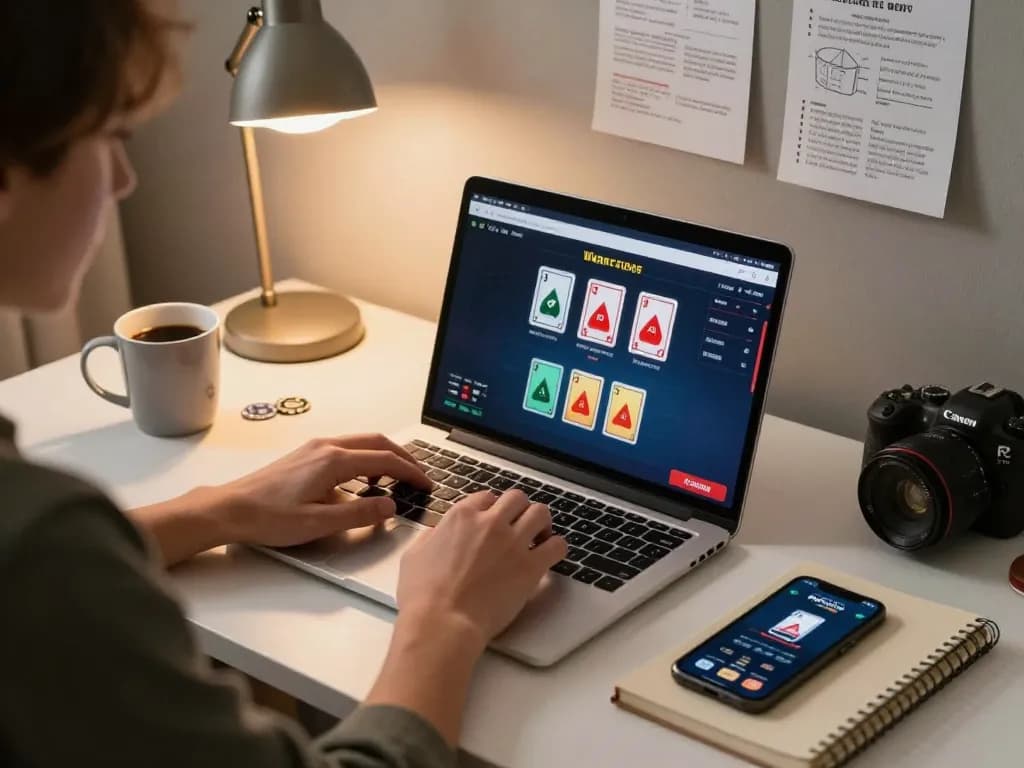 Jilipinas player focused on online poker strategy with laptop at home desk.