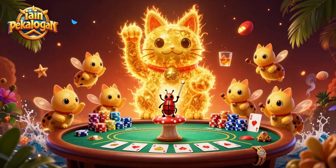 Experience the excitement at IAIN Pekalongan with vibrant casino-themed illustration featuring a lucky cat.