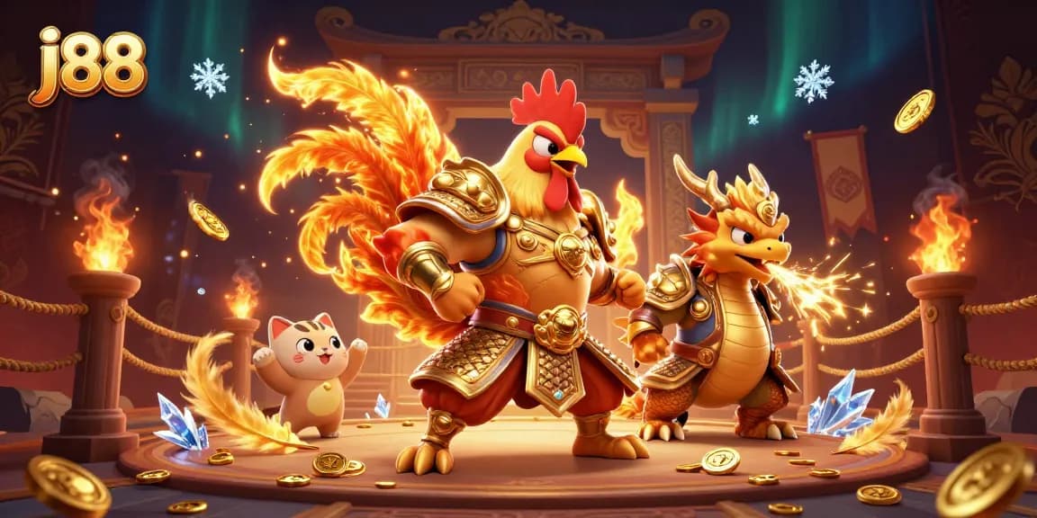 Engage in thrilling j88 action within a rich casino scene featuring colorful characters and dynamic elements.