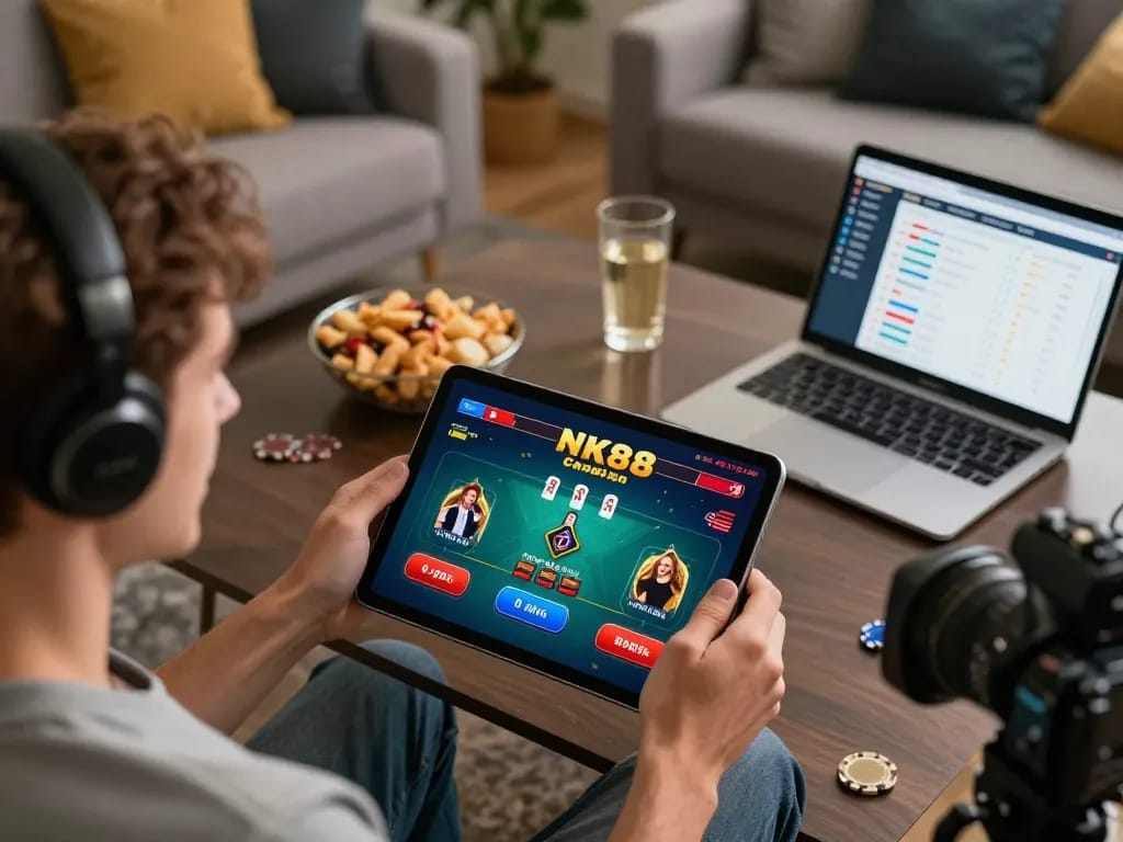 Navigating the NK88 casino app for an exciting online poker session.