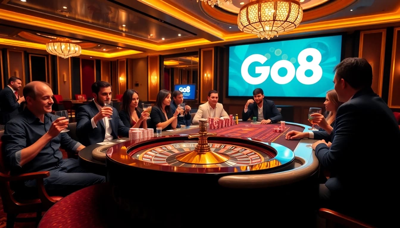 Engage in thrilling poker games at Go8's luxurious casino tables with exciting gameplay.