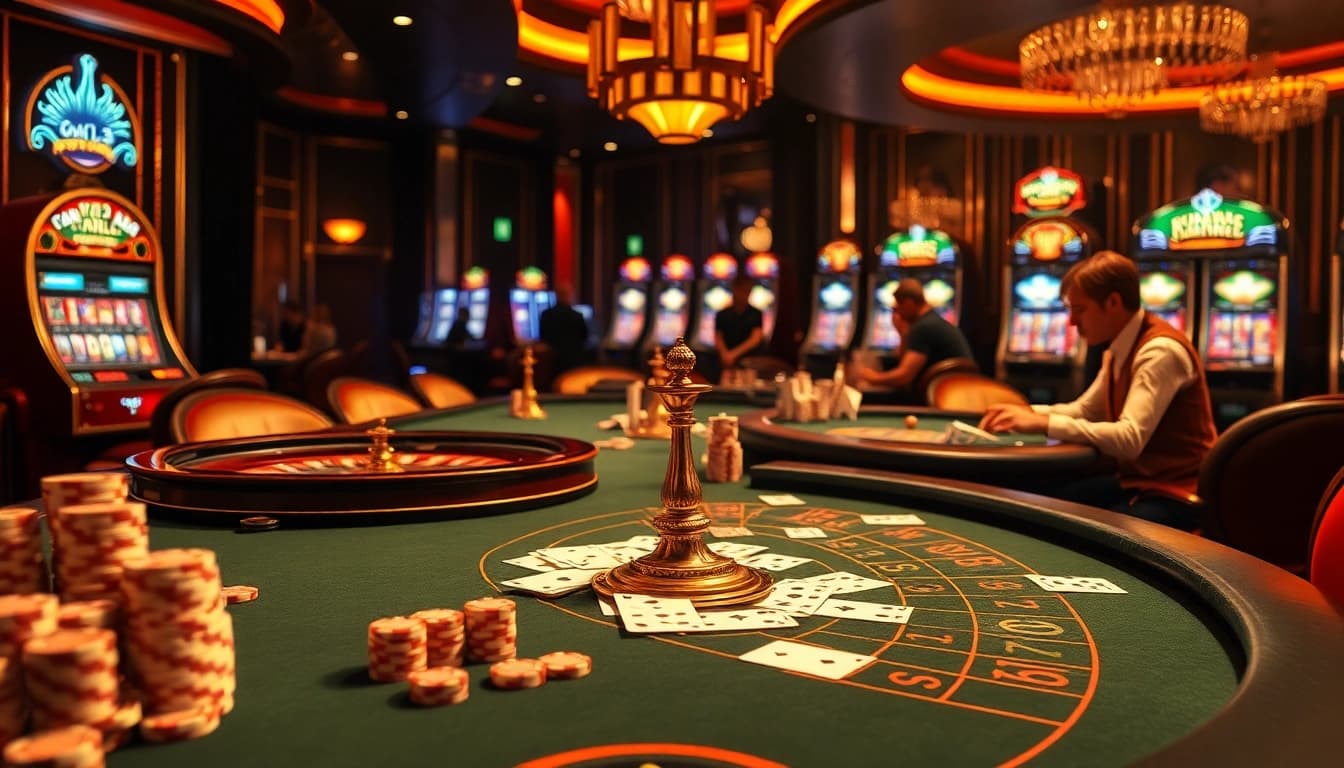 SODO CASINO scene with players enjoying poker and roulette in a luxurious setting