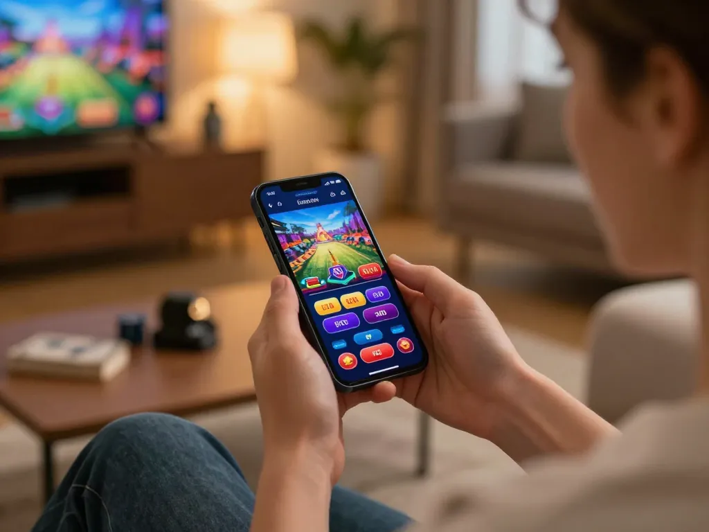 Engaging in mobile gaming with okwin app displayed on smartphone, showcasing the online casino experience