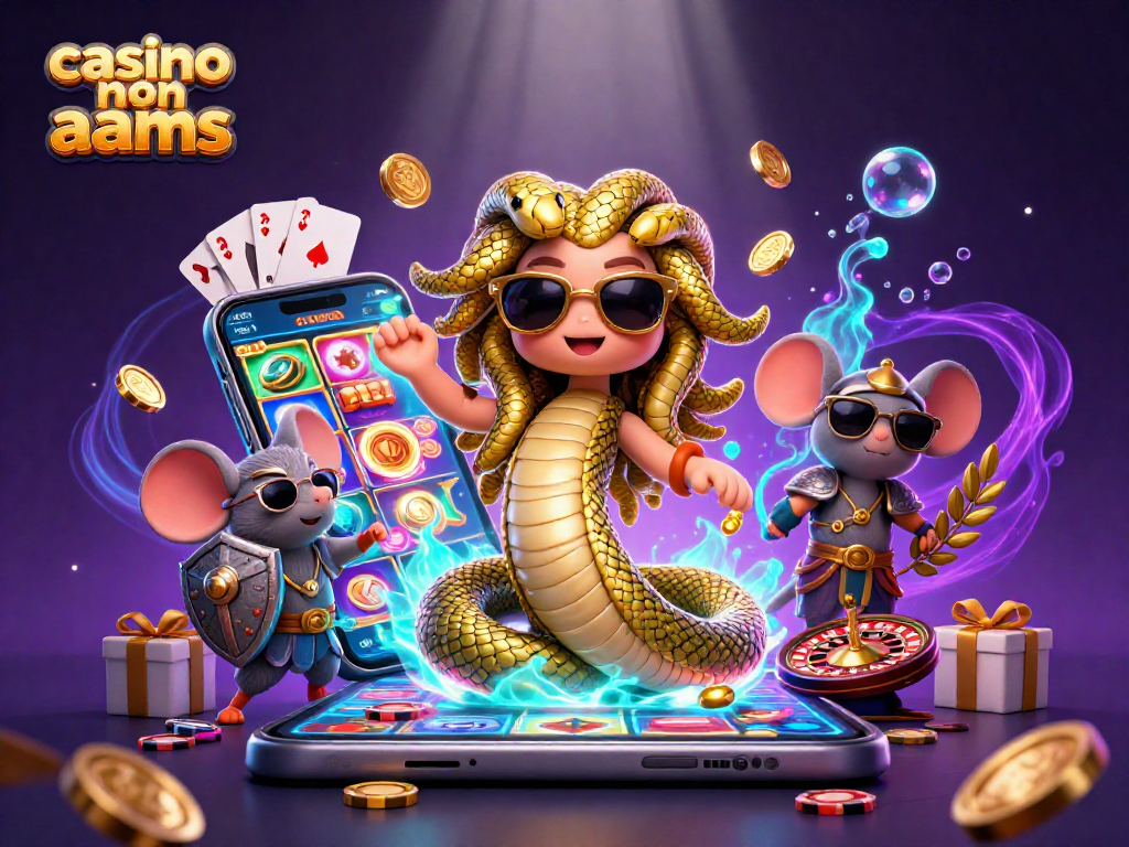 Gioca e vinci nei migliori casino non AAMS con Medusa e un topo guerriero in un'illustrazione interattiva.