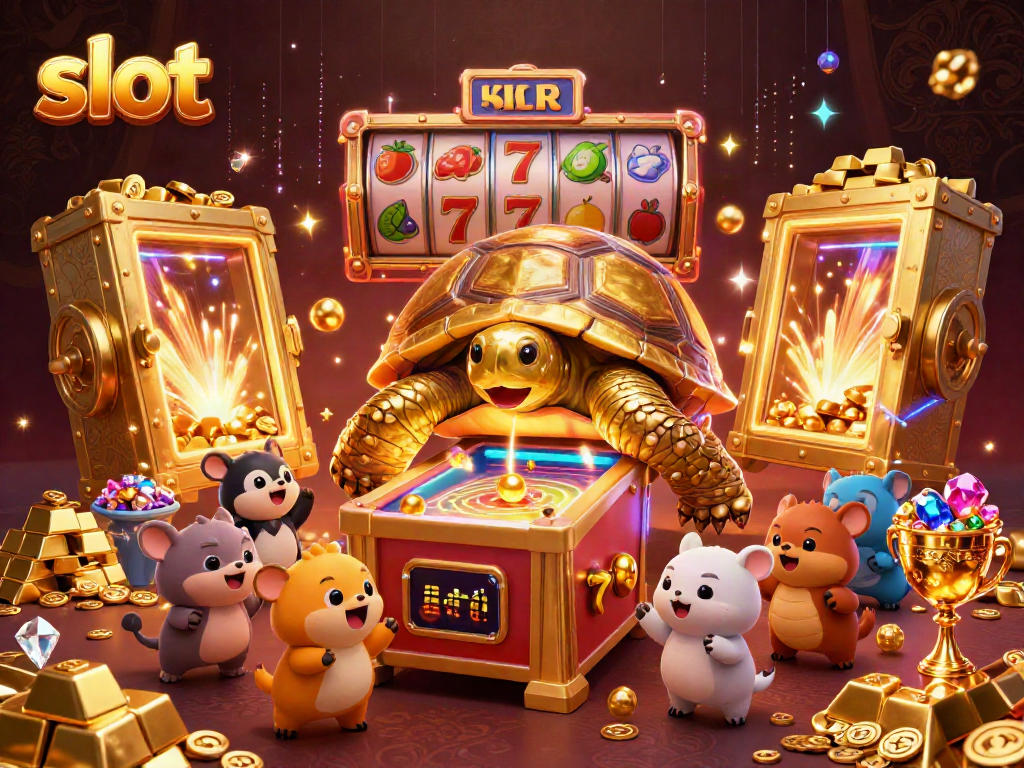 Menangkan permainan slot dengan mesin pinball dan hewan kecil yang antusias menunggu giliran di kasino.