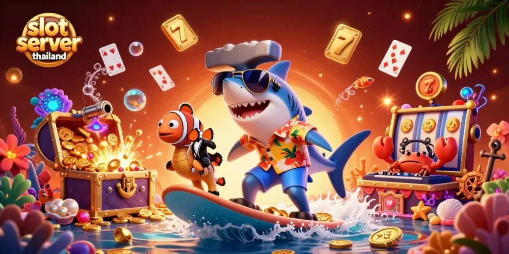 Experience the thrill of slot server thailand with vibrant visuals of gaming fun and underwater adventure.