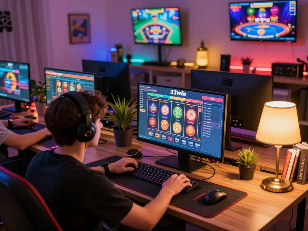 Engaging gameplay at 32win's online slots showcases vibrant gaming atmosphere