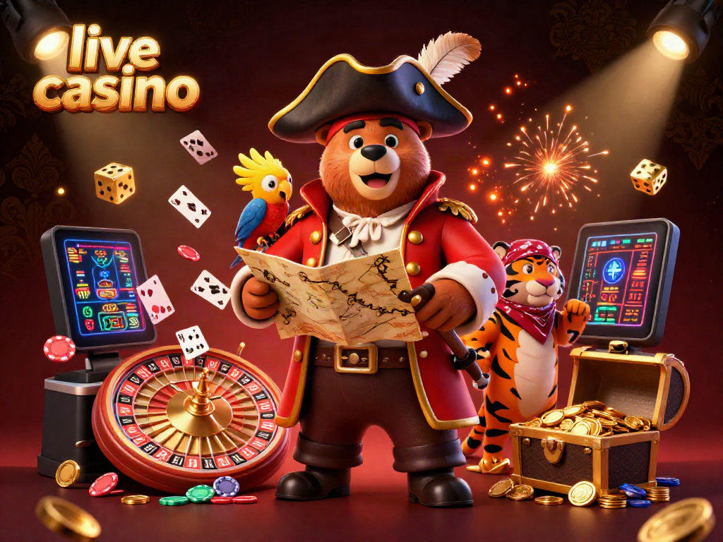 Keseruan bermain live casino dengan karakter kartun unik dalam ilustrasi 3D yang penuh warna.