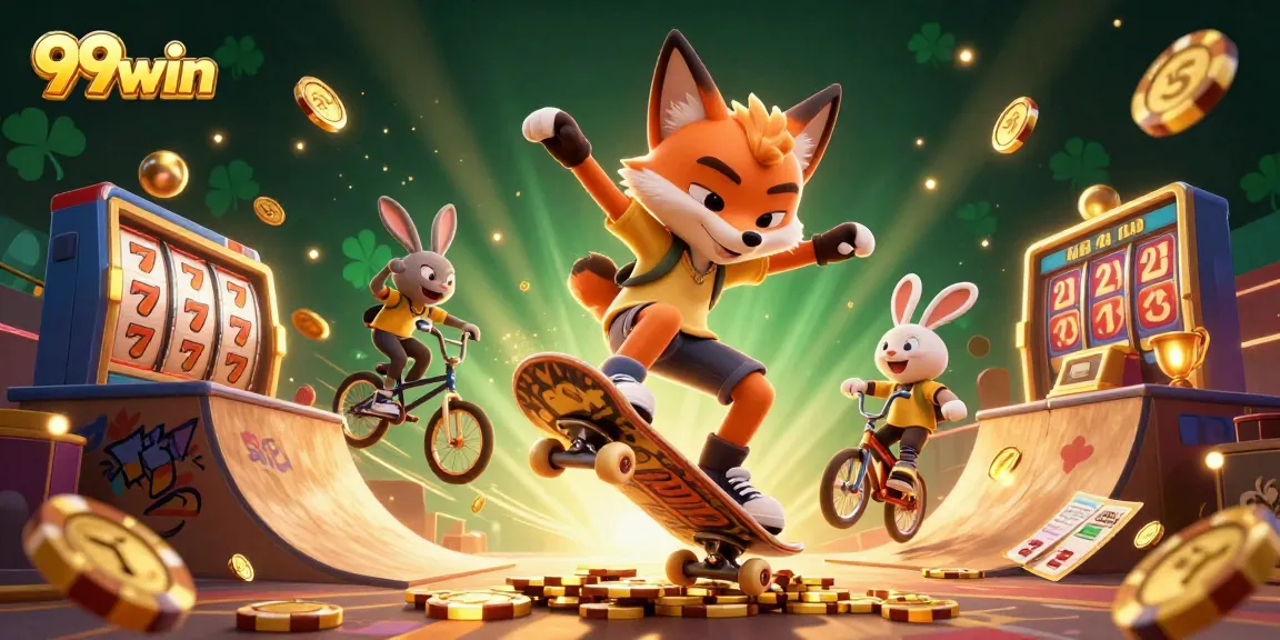 Experience thrilling adventures with 99win as a fox and rabbit unite in a dynamic casino scene.