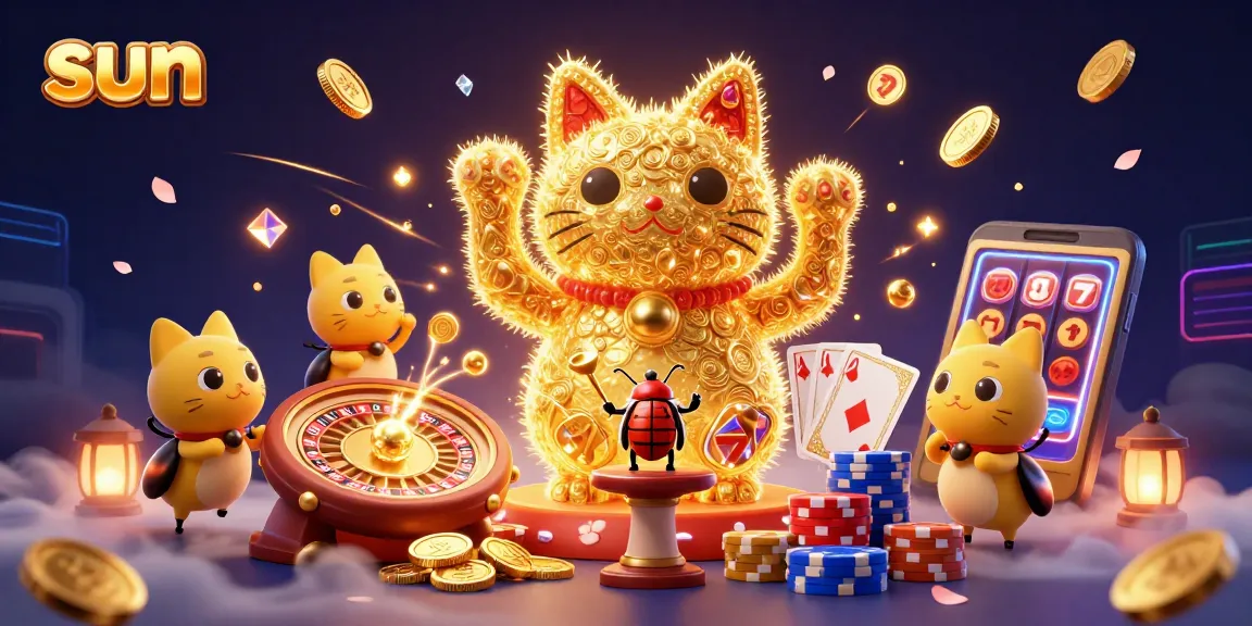 Spin and win with the sun-themed lucky cat while enjoying vibrant casino excitement.