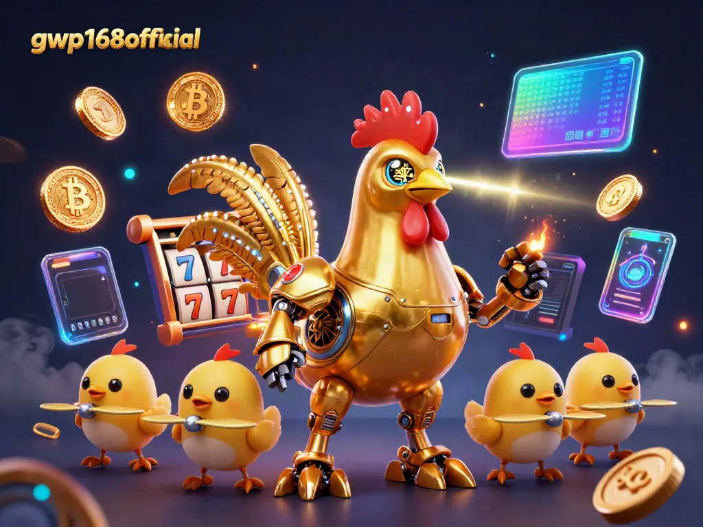 GWP168official memfasilitasi permainan slot yang mengasyikkan dengan karakter robot ayam futuristik dalam suasana kasino