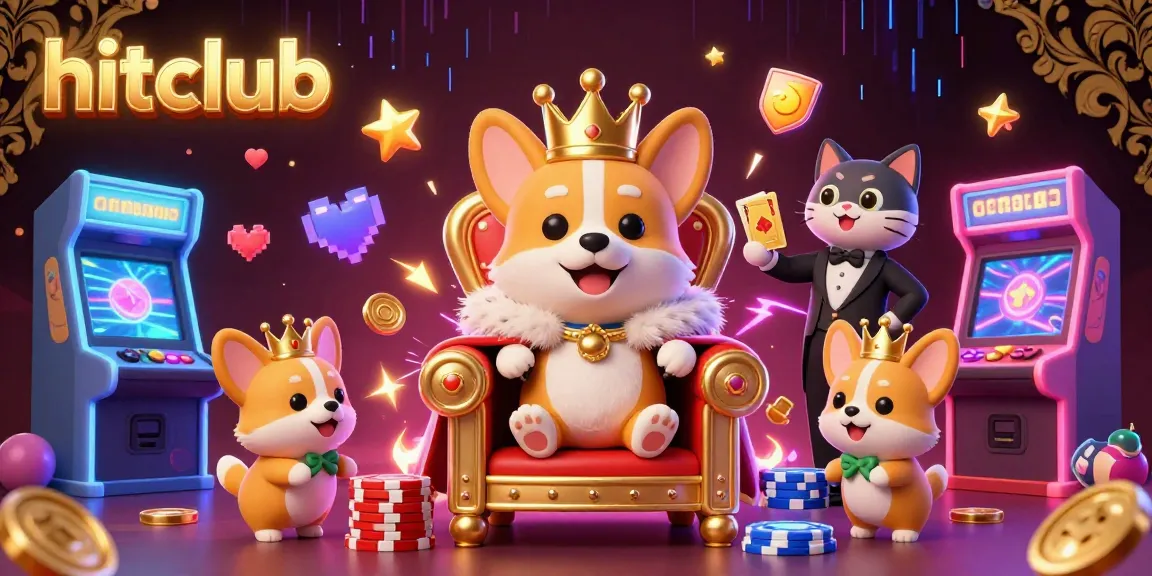 Experience thrilling gameplay at hitclub with a lavish scene of a royal corgi, set amidst vibrant gaming elements and a luxurious casino backdrop.