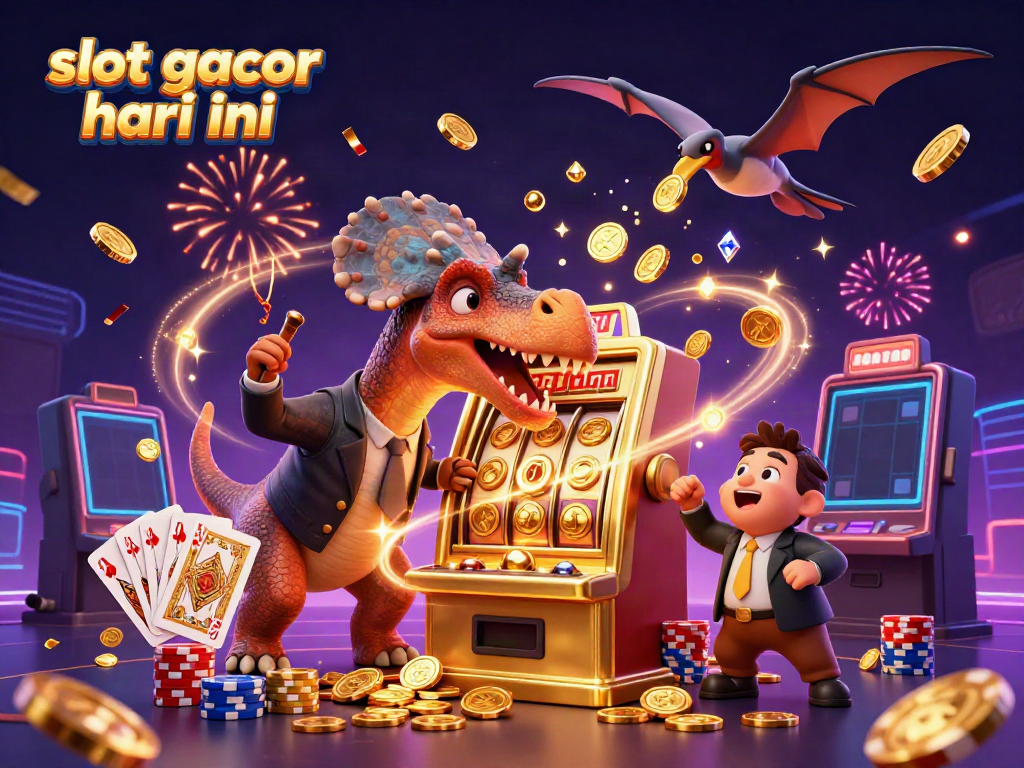 Slot gacor hari ini dengan dinosaurus bermain slot dan menang jackpot koin emas.