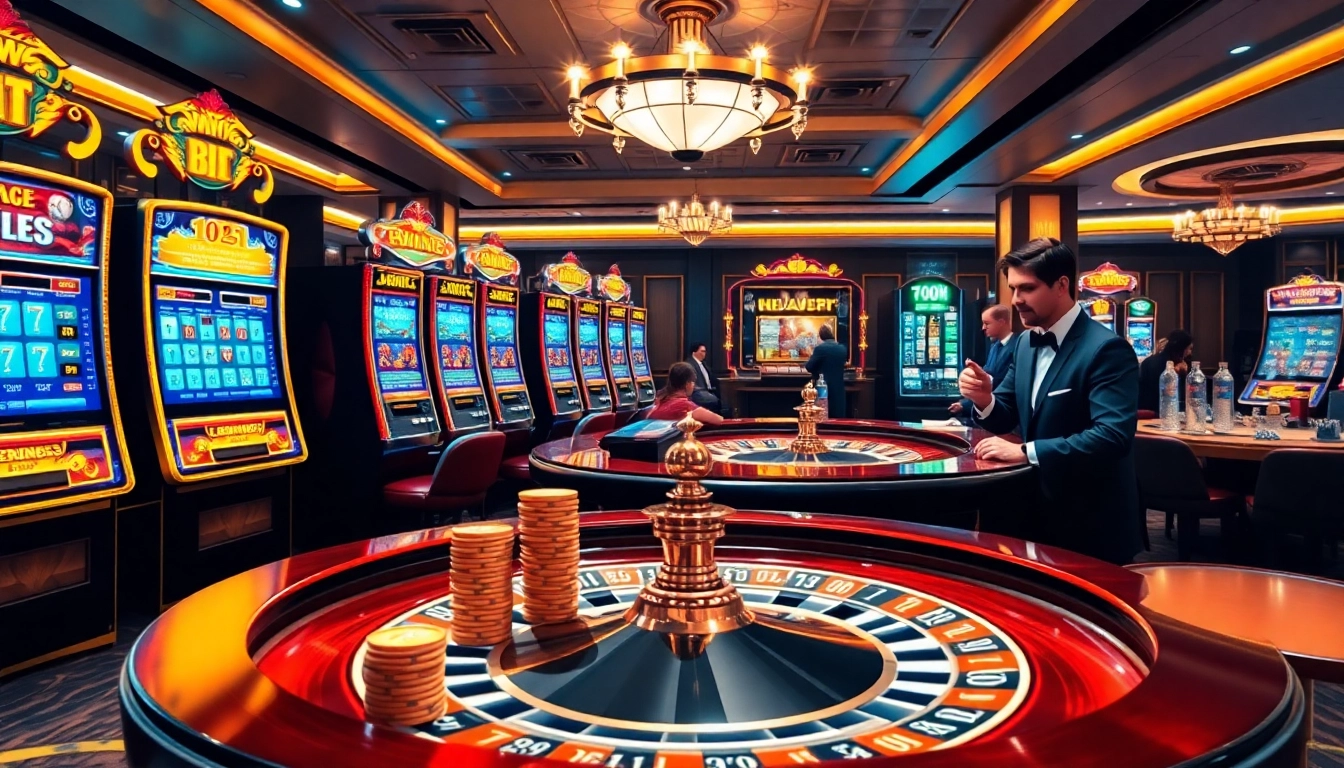 Exciting casino gaming experience at https://78wintl.org/ with vibrant slot machines and roulette.
