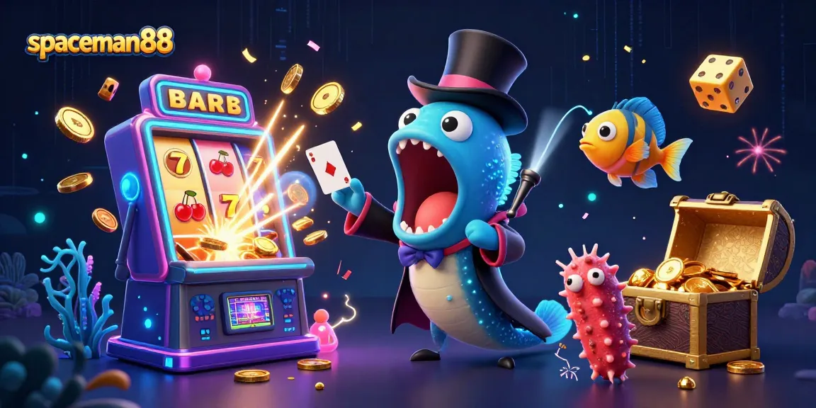 Engage in exciting casino action with spaceman88 as a bioluminescent eel performs magic tricks amidst a world of slots and treasures.