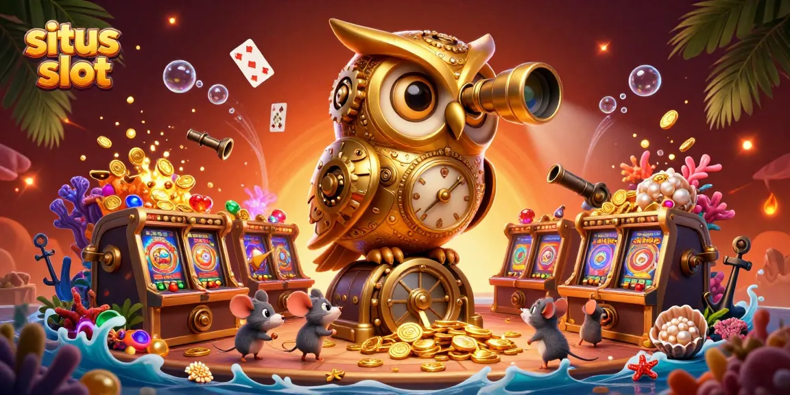 Experience the thrill of situs slot with a vibrant 3D illustration showcasing classic slot machines and iconic symbols.