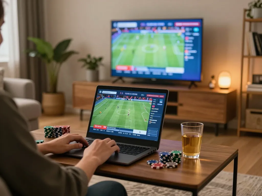 Engaging sports betting experience at home with 88okwin on laptop.
