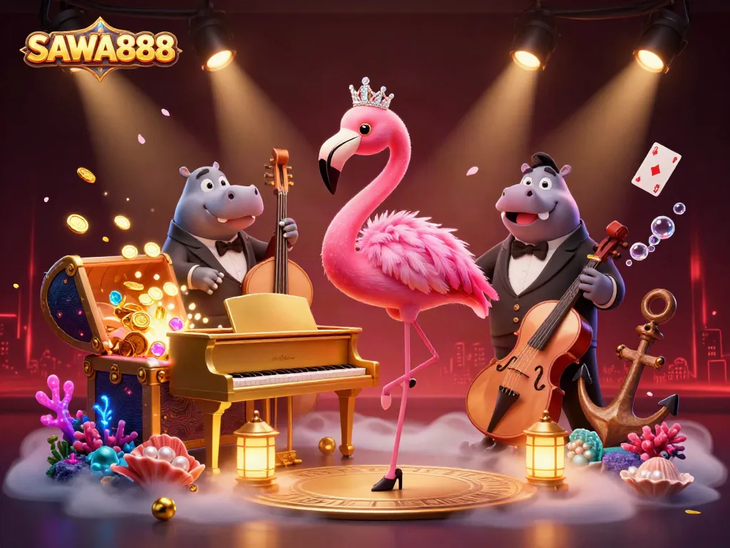 Experience exciting gameplay at SAWA888 with vibrant characters in a lively casino atmosphere.