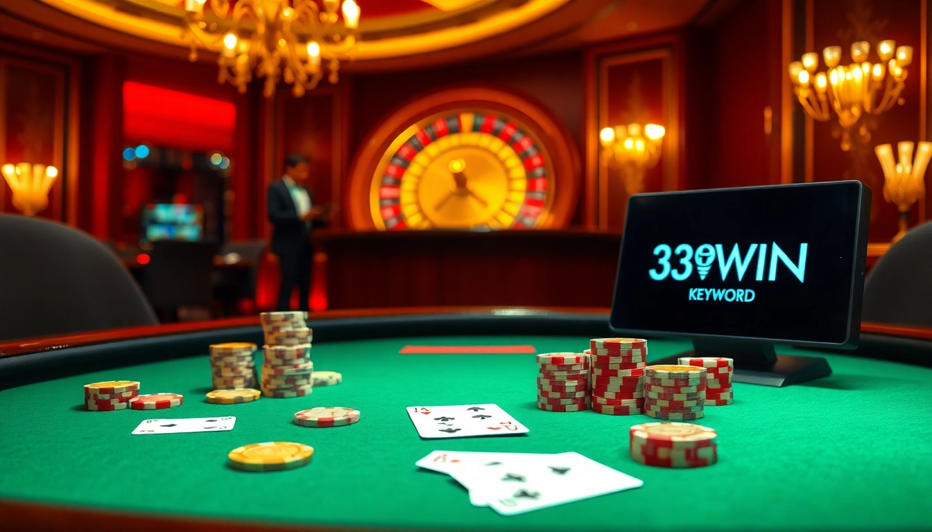 Engage with the exciting world of gambling at 33WIN's vibrant casino scene with poker tables.