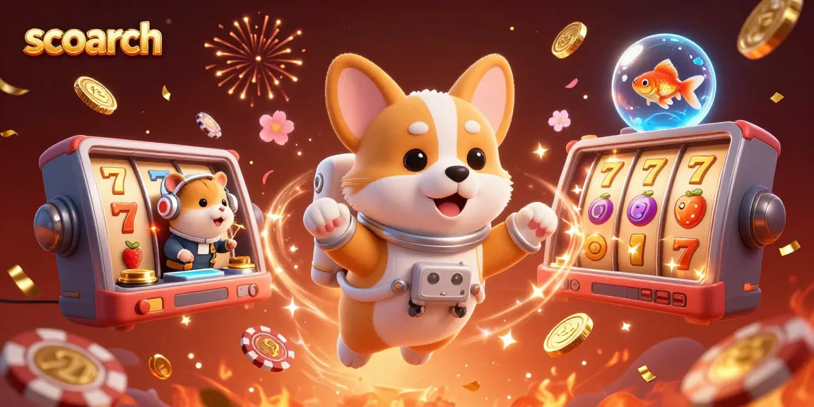 Engage with scoarch's exciting gaming scene while a corgi astronaut floats in a space station casino.