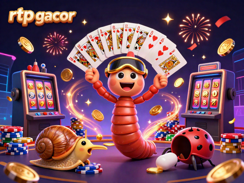 Menggambarkan rtp gacor saat bermain slot dengan dealer kartun dan kerumunan karakter.